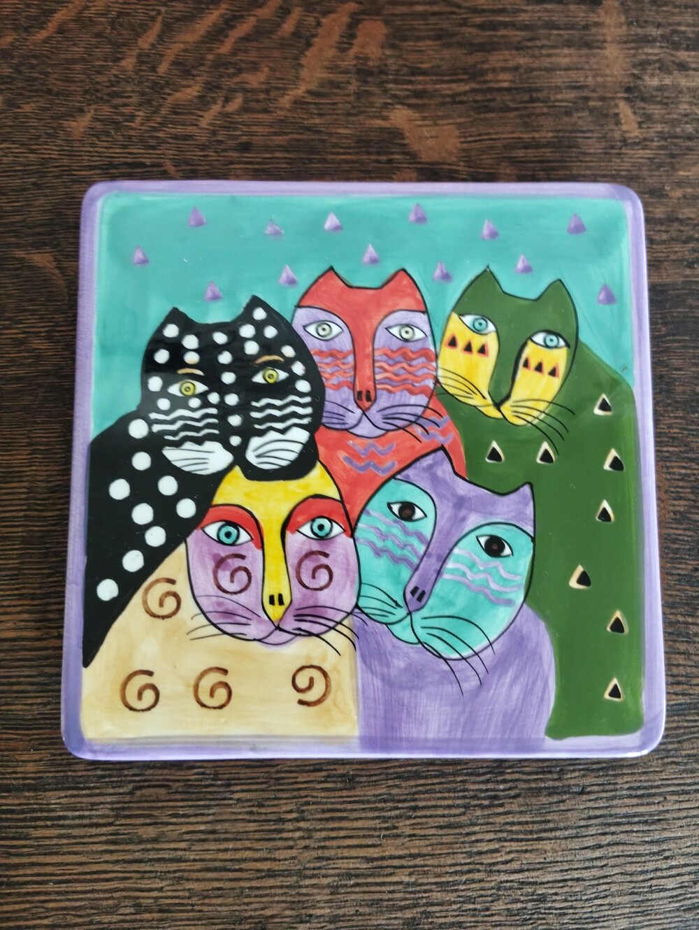 Laurel Burch Vintage 1998 Fantastic Felines Ceramic Tile Trivet